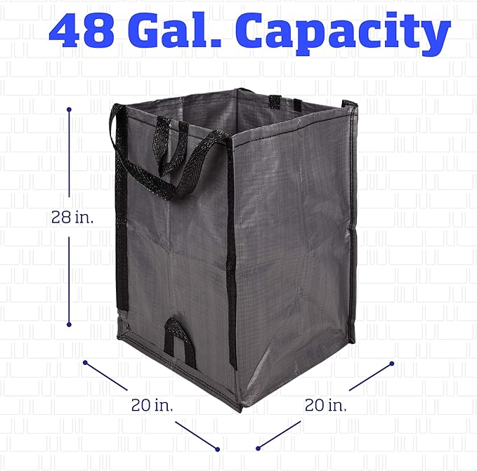 DURASACK Heavy Duty Home and Yard Waste Bag 48-Gallon Woven Polypropylene, Reusable Lawn and Leaf Garden Bag with Reinforced Carry Handles, Pop-Up Self-Standing Garbage Can, Multicolored, Pack of 3