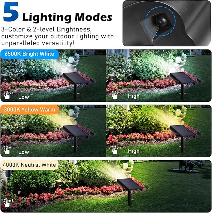 Solar Spot Lights Outdoor 5 Modes, 44LEDs Bright Landscape Spotlights Solar Powered 3 Colors Changing, IP67 Waterproof Auto On-Off Dusk Dawn Solar Outdoor Lighting for Yard Garden Outside Tree