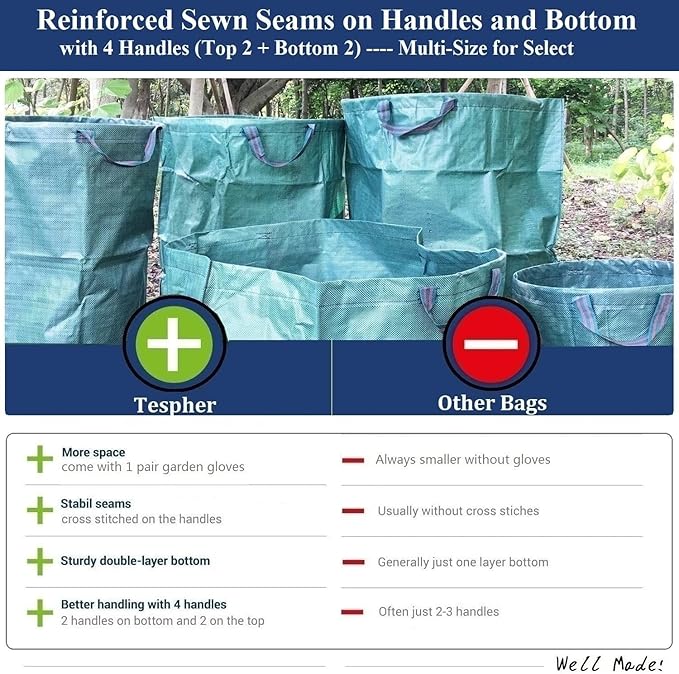 Professional 2-Pack 106 Gallon Yard Lawn Garden Bags Large (D31, H31 inches) Yard Waste Bags with Gardening Gloves, Big Leaf Bag,Debris Bag,Patio Waste Bag,Lawn Grass Bag,Garden Trash Bag W/ 4 Handles