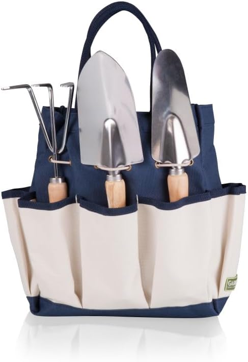 PICNIC TIME Disney Mickey Mouse & Minnie Mouse Garden Bag with Tool Set, Garden Tool Organizer Bag, Gardening Tools Gifts for Women and Men, (Navy Blue with Beige Accents)
