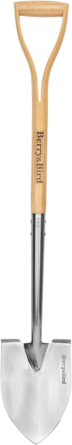 Berry&Bird Shovel for Digging, Round Point Digging Garden Shovel with Wood D-Handle, 40.98" Stainless Steel Gardening Didding Spade, Heavy Duty Spade Shovel Beach Shovel Snow Shovel for Women & Men