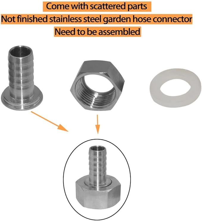 Stainless Steel 1/2" Hose Barb x 3/4" GHT Female Garden Hose Threaded Swivel Adapter Repair Fitting for Boat Lawn Power Wash Irrigation