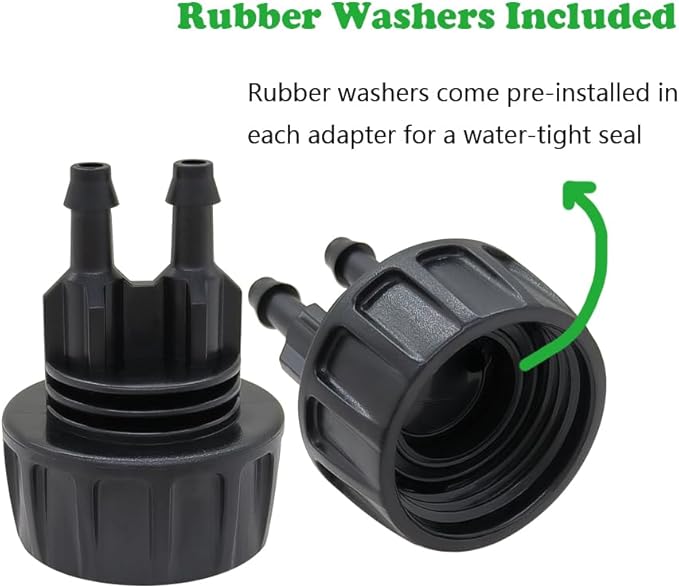 Hooshing 4PCS 1/4 Inch Drip Irrigation Tubing to Faucet Garden Hose Adapters Convert 3/4 Inch to 1/4 Inch 2 Barbs Drip Hose Connectors Fittings for Garden Supplies