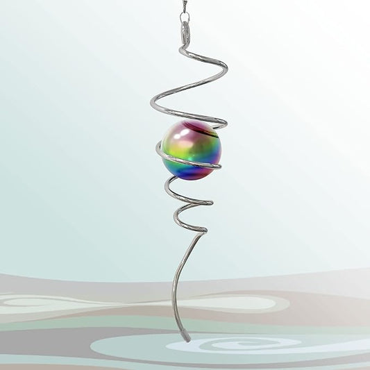 Multi Color Wind Spinner Tail Gazing Ball Spiral Decorative Wind Spinner Sun Catcher Visual Illusion Wind Spinner Stabilizer Indoor Outdoor Garden Decoration Wind Sculptures-13in Height
