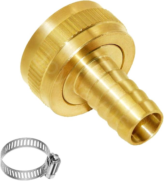 Joywayus 2Pcs 1/2" Barb x 3/4" Female GHT Thread Swivel Brass Garden Water Hose Pipe Connector Copper Fitting with Stainless Clamp House/Boat/Lawn/Power Wash/Irrigation