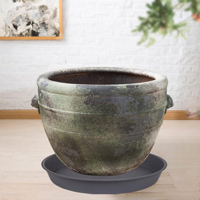 2 Pack of 16 17 inch Plant Saucer (15 inch Base), 2.3" Depth, Plant Trays for Pots, Plastic Plant Saucers for Indoors, Bird Bath Bowls, Flower Pot Drip Trays for Planter (17", Cement)