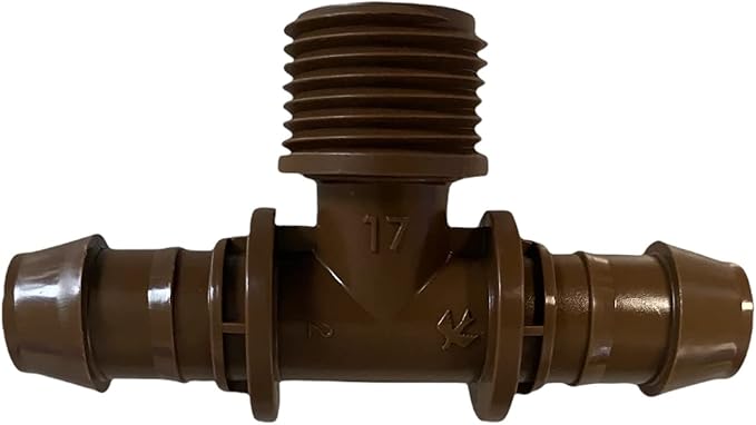 Rainbird XFFTMA050 Drip Irrigation Tee Adapter - (25 Pack) - 1/2" MPT x 17mm Barbed Connector for XF Series Tubing