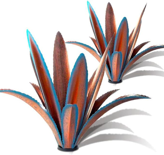 Enlarge thickened Wind Resistant Metal Agave Garden Art Metal Plant Country Garden Sculpture Statue Outdoor decoration Agave Metal Plant Courtyard Garden Lawn Ornament Gift (2, 12 Leaves blue)