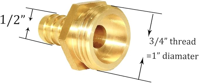 Joywayus 2Pcs 1/2" Barb x 3/4" Male GHT Thread Hex Brass Garden Water Hose Pipe Connector Copper Fitting with Stainless Clamp House/Boat/Lawn/Power Wash/Irrigation