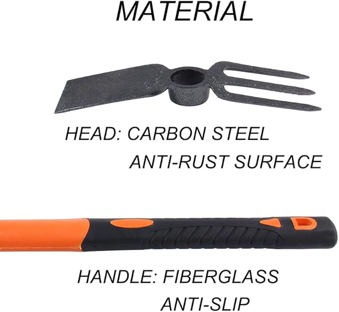 LUBAN 3 Sprongs Dual Head Rake Hoe with Heavy Duty Forged Adze and Ergonomic Non-Slip Handle for Loosening Soil, Gardening, Camping Outdoor 39mm/15-Inch