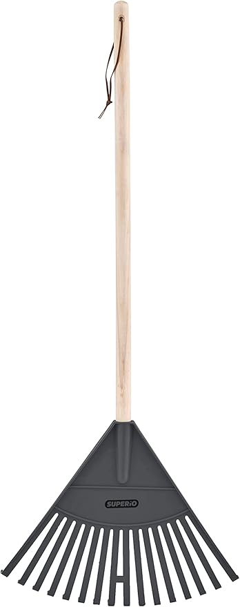Superio Kids Rake with Hardwood Handle, Durable Plastic Head to Sweep Leaves in Lawn and Tidying Up The Garden, 34" (Kid Size, Grey, 1-Pack)