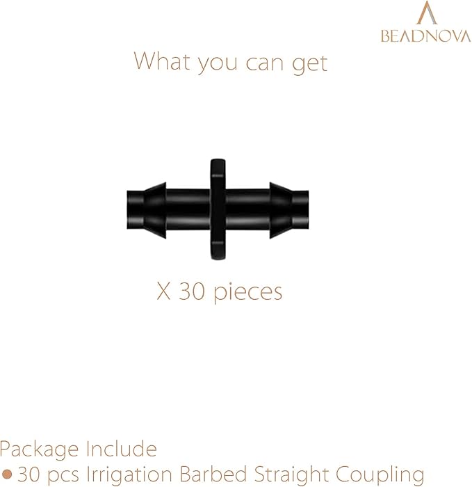 BEADNOVA Drip Irrigation Connectors 30 Pcs 1/4 Inch Barbed Connector Straight Couplings Irrigation Connectors for 1/4 Inch Drip Tubing Water Tubing Gardening Irrigation Supplies (30pcs)