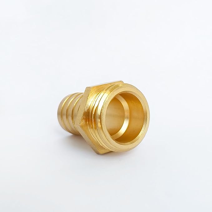 2Pcs 3/4" Barb x 3/4" Male GHT Thread Hex Brass Garden Water Hose Pipe Connector Copper Fitting with Stainless Clamp House/Boat/Lawn/Power Wash/Irrigation