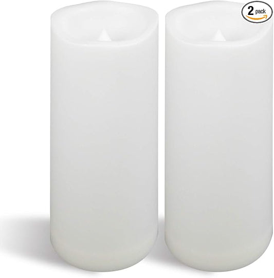 CANDLE CHOICE Waterproof Outdoor Battery Operated Flameless Candles with Timer Large Plastic Resin Bright Flickering Electric LED Pillars Lantern Garden Wedding Christmas Decorations 4”(D)x10”(H) 2PCS