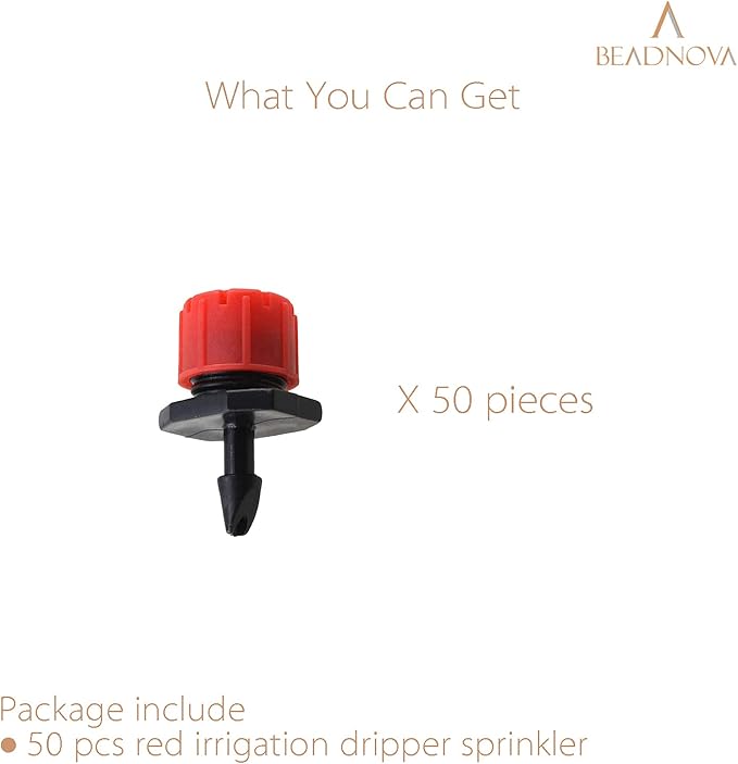 BEADNOVA Drip Irrigation Emitters 50 Pcs Irrigation Drippers 360 Degree Drip System Emitters Sprinklers Drippers for Drip Irrigation 1/4 Inch Tube Gardening (Red)