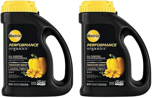 Miracle-Gro Performance Organics All Purpose Plant Nutrition Granules - 2.5 lb., All-Purpose Plant Food for Vegetables, Flowers and Herbs, Feeds up to 240 sq. ft. (Pack of 2)