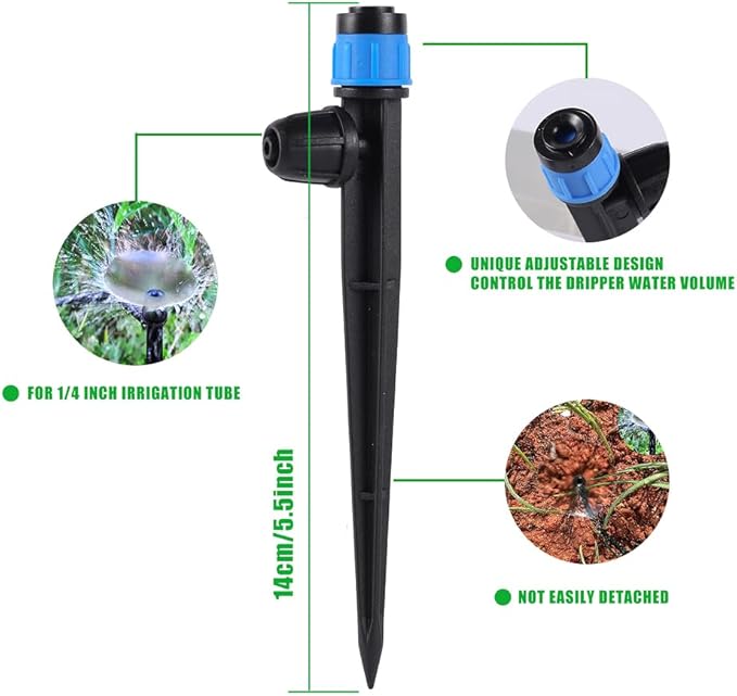 50 Pack Quick Connect Drippers, Irrigation Emitters Adjustable 360 Degree with 5" Stake for 1/4" Drip Irrigation Tubing Irrigation Ideal for (4-7mm) Garden Home Watering System (Sprayer)