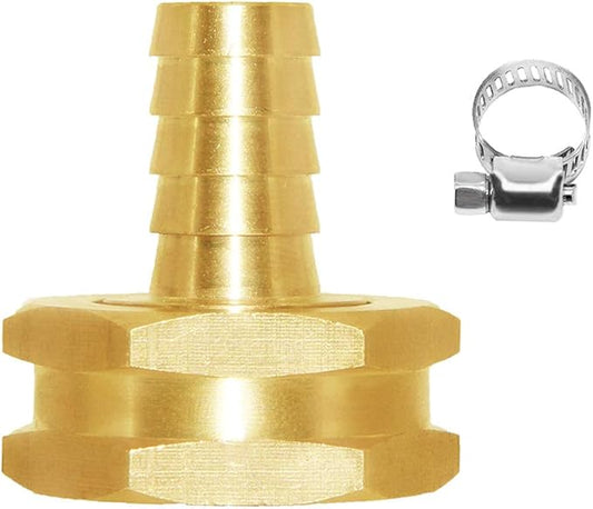 Joywayus 1/2" Barb x 3/4" Female GHT Thread Swivel Hex Brass Garden Water Hose Pipe Connector Copper Fitting with Stainless Clamp House/Boat/Lawn/Power Wash/Irrigation