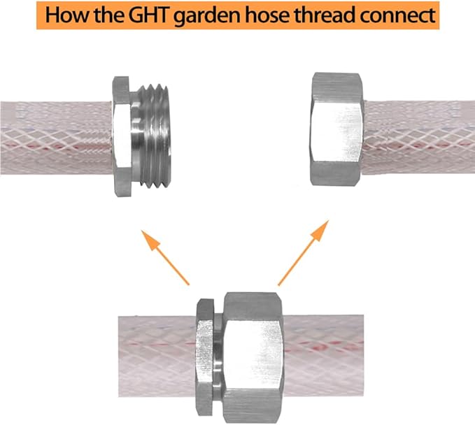 Stainless 1/4" Hose Barb x 3/4" Female GHT Garden Hose Threaded Swivel Connector Repair Fitting for Water Boat Lawn Power Wash Irrigation
