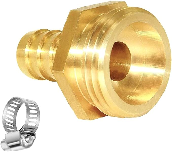 Joywayus 2Pcs 3/8" Barb x 3/4" Male GHT Thread Hex Brass Garden Water Hose Pipe Connector Copper Fitting with Stainless Clamp House/Boat/Lawn/Power Wash/Irrigation