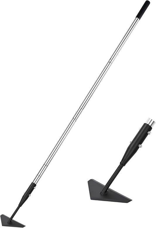Triangle Garden Hoe, Carbon Steel Weed Remover Edger Lawn Tool with 57.5 Inches Stainless Steel Long Handle, Weed Puller Long Handle Hoe for Digging Weeding Hoeing Loosing Soil