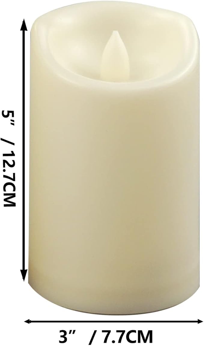 Waterproof Outdoor Battery Operated Flameless Pillar Candles with Timer White Plastic Realistic Flickering Fake Electric LED Lights for Lantern Garden Wedding Christmas Decorations 3”x5” 2 PCS