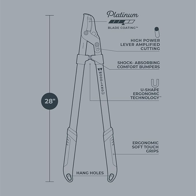 WOODLAND TOOLS Co. Heavy Duty LeverAction Lopper – 28" Tree and Branch Cutter with High Carbon Steel Blades for Effortless Pruning