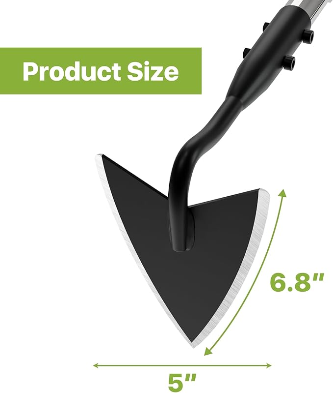 Warren Hoe Garden Tool, Heavy Duty Garden Hoes for Weeding Long Handle, Easy Stand Up Triangle Weeder Tool for Garden, 35-66 inch Adjustable Gardening Hoe for Weed, Trench, Loosen Soil, Landscape