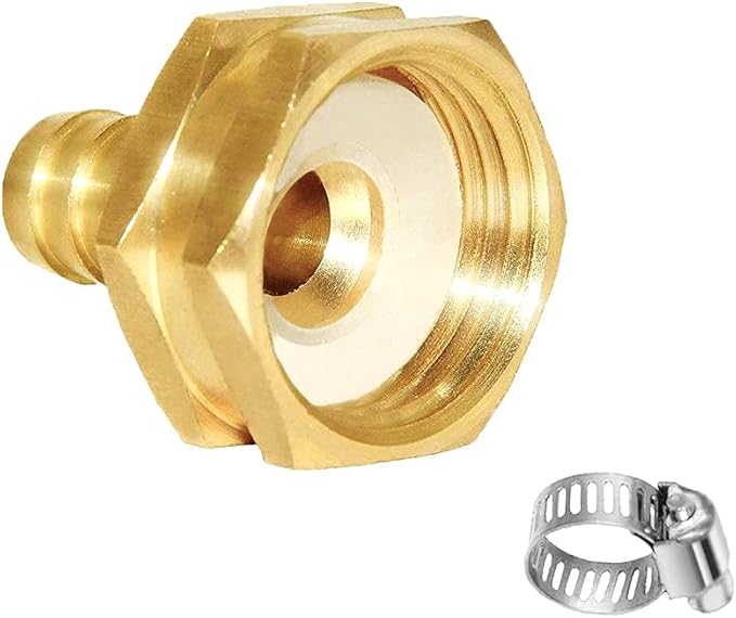 Joywayus 2Pcs 1/2" Barb x 3/4" Female GHT Thread Swivel Hex Brass Garden Water Hose Pipe Connector Copper Fitting with Stainless Clamp House/Boat/Lawn/Power Wash/Irrigation
