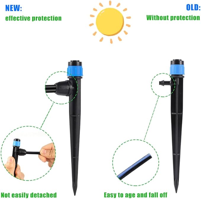 50 Pack Quick Connect Drippers, Irrigation Emitters Adjustable 360 Degree with 5" Stake for 1/4" Drip Irrigation Tubing Irrigation Ideal for (4-7mm) Garden Home Watering System (Sprayer)