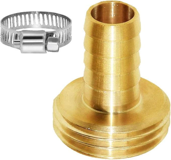 Joywayus Garden Hose Pipe Connector 3/8" Barb x 3/4" Male GHT Thread Brass Fitting with Stainless Clamps House/Boat/Lawn/Power Wash/Irrigation (Pack of 2)