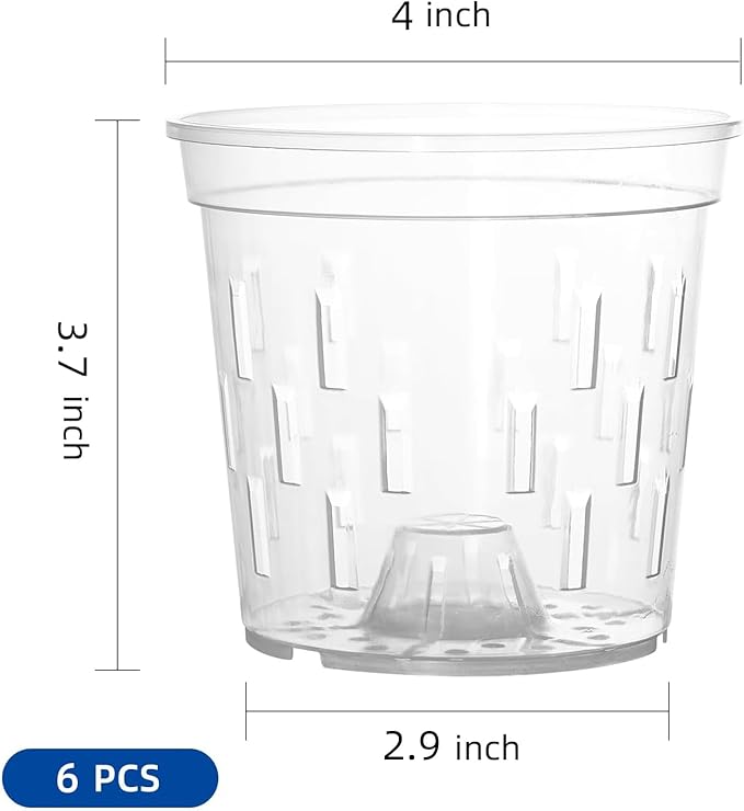 TRUEDAYS Orchid Pot - 6 Pack 4 Inch Clear Plastic Orchid Plant Pots with Drainage Holes for Indoor Outdoor Live Plants for Repotting