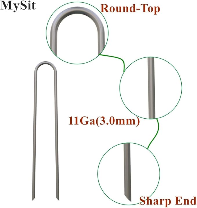 MySit 50 Pack 6 Inch Garden Stakes Heavy Duty 11 Gauge Galvanized Yard Staples U Pegs Fences Drip Irrigation Securing Stakes 1/2-Inch to 1-5/8-Inch Loop Stake for Anchoring Lawn Drippers Soaker Hose