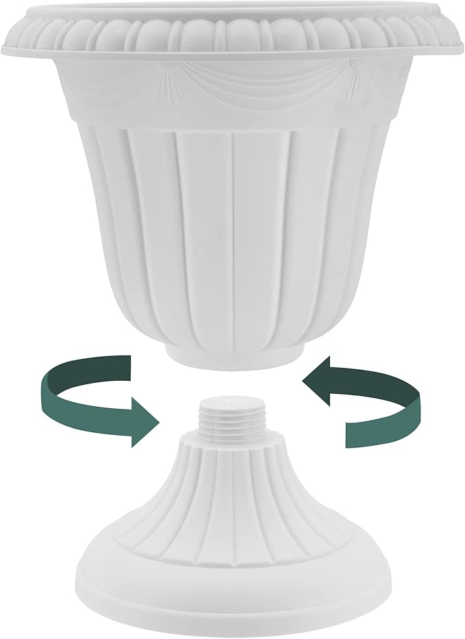 PL00BG Classic Traditional Plastic Urn Planter Indoor/Outdoor, 16" x 18", Beige