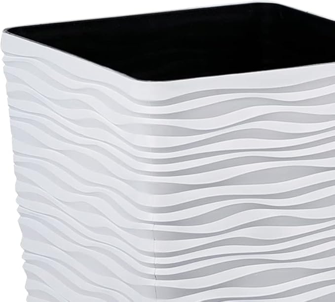 Worth Garden 2-Pack Tall Tapered Planter - Plastic White Square Plant Pots - 22" Tall Large Tree Planter - Modern Matte Wavy Flower Pot for Indoor Outdoor Porch Deck
