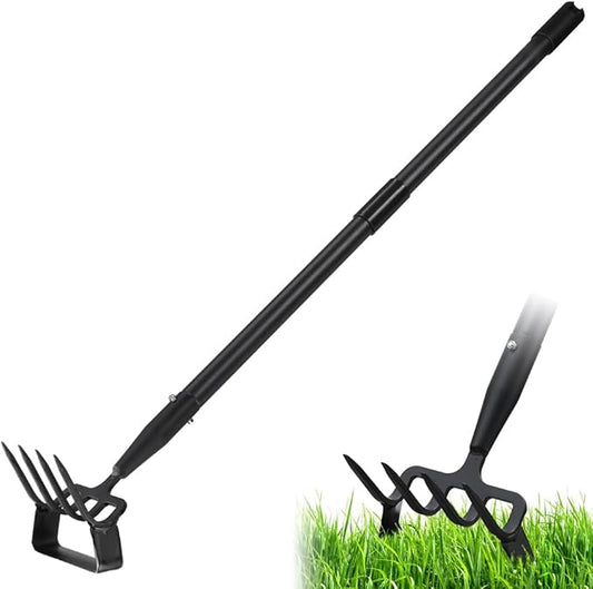 Upgraded Hula Hoe and Garden Hoe, Stirrup Hoe with Adjustable Handle for Weeding Digger loosening Soil Metal Garden Cultivator Hula Hoe with Rake Tiller Cultivator (30-73 Inch)