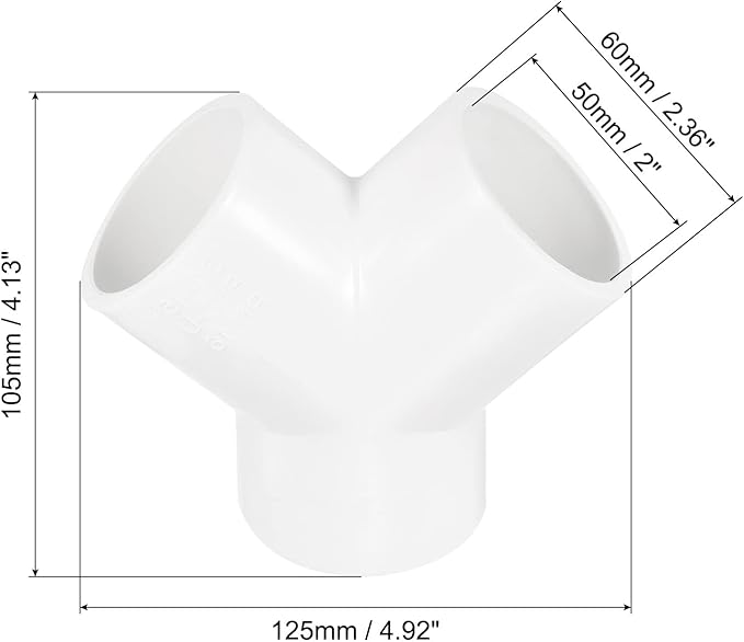 PATIKIL 50mm PVC Pipe Fittings, 1 Pack 3 Way Y Shape Water Tubing Joint Connectors Adapters Union for Garden Irrigation Home Aquarium