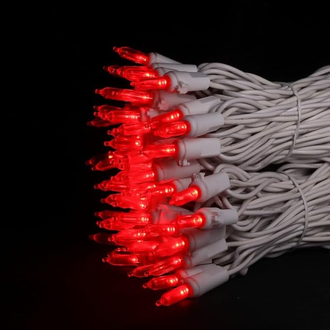 Red Christmas LED Lights - 2 Pack 100 Count Red Christmas String Lights for Tree, Bedroom, Wedding, Indoor/Outdoor Valentines Day Decorations, 2 Sets 33 Feet White Wire, UL Certified, Connectable