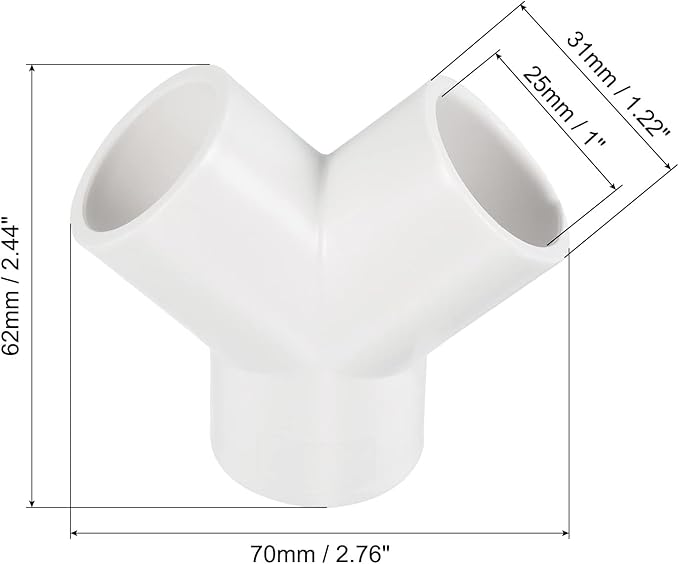 PATIKIL 25mm PVC Pipe Fittings, 2 Pack 3 Way Y Shape Water Tubing Joint Connectors Adapters Union for Garden Irrigation Home Aquarium