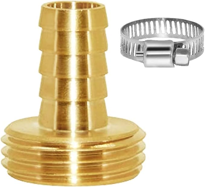 Joywayus Garden Hose Pipe Connector 3/8" Barb x 3/4" Male GHT Thread Brass Fitting with Stainless Clamps House/Boat/Lawn/Power Wash/Irrigation (Pack of 2)
