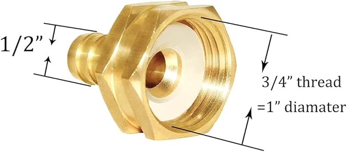 Joywayus 2Pcs 1/2" Barb x 3/4" Female GHT Thread Swivel Hex Brass Garden Water Hose Pipe Connector Copper Fitting with Stainless Clamp House/Boat/Lawn/Power Wash/Irrigation