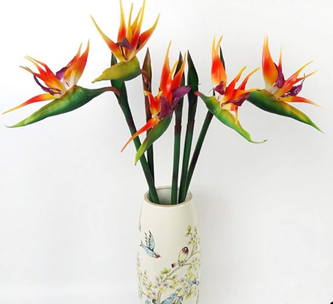 Large Bird of Paradise 32 Inch Permanent Flower,Flower stem 0.3 Inch,Flower Part is Made of Soft Rubber PU,Artificial Flower Plants Flower Arrangement for Home Office 2 Pcs (Red)