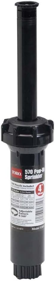 Toro 53814 4-Inch Pop-Up Fixed-Spray with Variable Adjustable Nozzle, 0-360-Degree, 15-Feet, Black