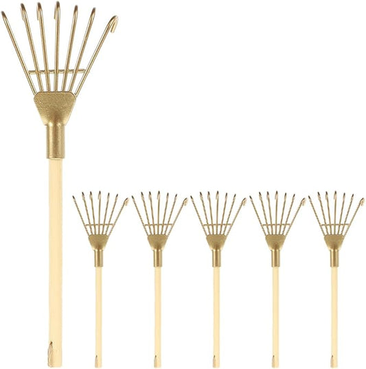 LOGOFUN 6Pcs Mini Zen Garden Rake Miniature Ash Rake Model Small Metal Rake Tiny Rake Planting Tools Decor for Crafts Photo Prop - Gold