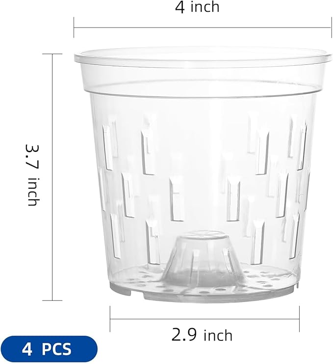 TRUEDAYS Orchid Pot - 4 Pack 4 Inch Clear Plastic Orchid Plant Pots with Drainage Holes for Indoor Outdoor Live Plants for Repotting