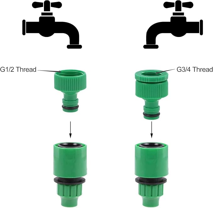 MroMax 3Pcs Hose Tap Connector, Connected to G1/2 or G3/4 Threaded, Suitable for 8/12mm Hose, Quick Connector Hose Pipe Adapter, Faucet Nozzle for Garden Irrigation System Green