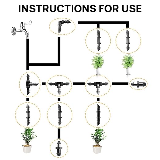 FGY 120PCS Drip Irrigation Fittings Kit for 1/4" Tubing - Couplings, Tees, Elbows, End Plugs - Barbed Connectors for Drip System