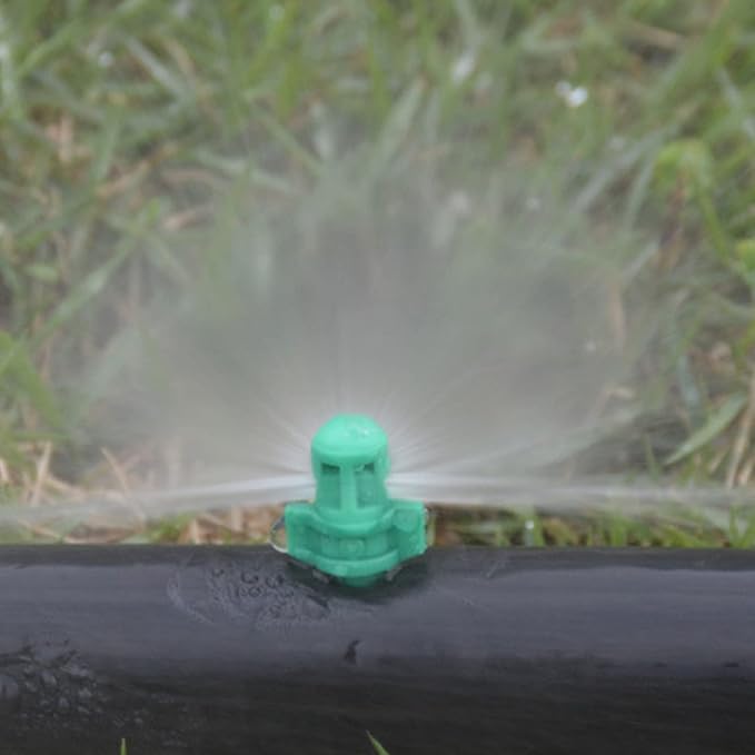 MroMax 25Pcs 180 Degree Micro Sprayer Automizing Sprinkler Nozzle Hydroponic Aeroponic Misters Fan Jet for Miniature Garden Lawn Plant Irrigation System Green