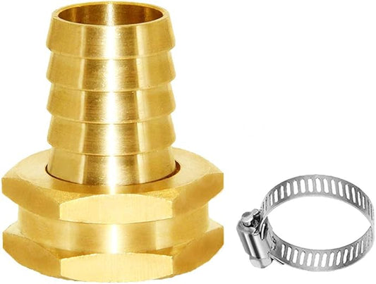 Joywayus 3/4" Barb x 3/4" Female GHT Thread Swivel Hex Brass Garden Water Hose Pipe Connector Copper Fitting with Stainless Clamp House/Boat/Lawn/Power Wash/Irrigation