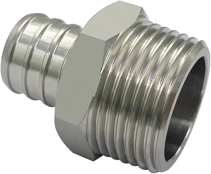 beduan Stainless Steel PEX Garden Hose Adapter Fitting 3/4" PEX Barb to 3/4" GHT Male Connector for Garden Irrigation Outdoor Watering(Pack of 1)
